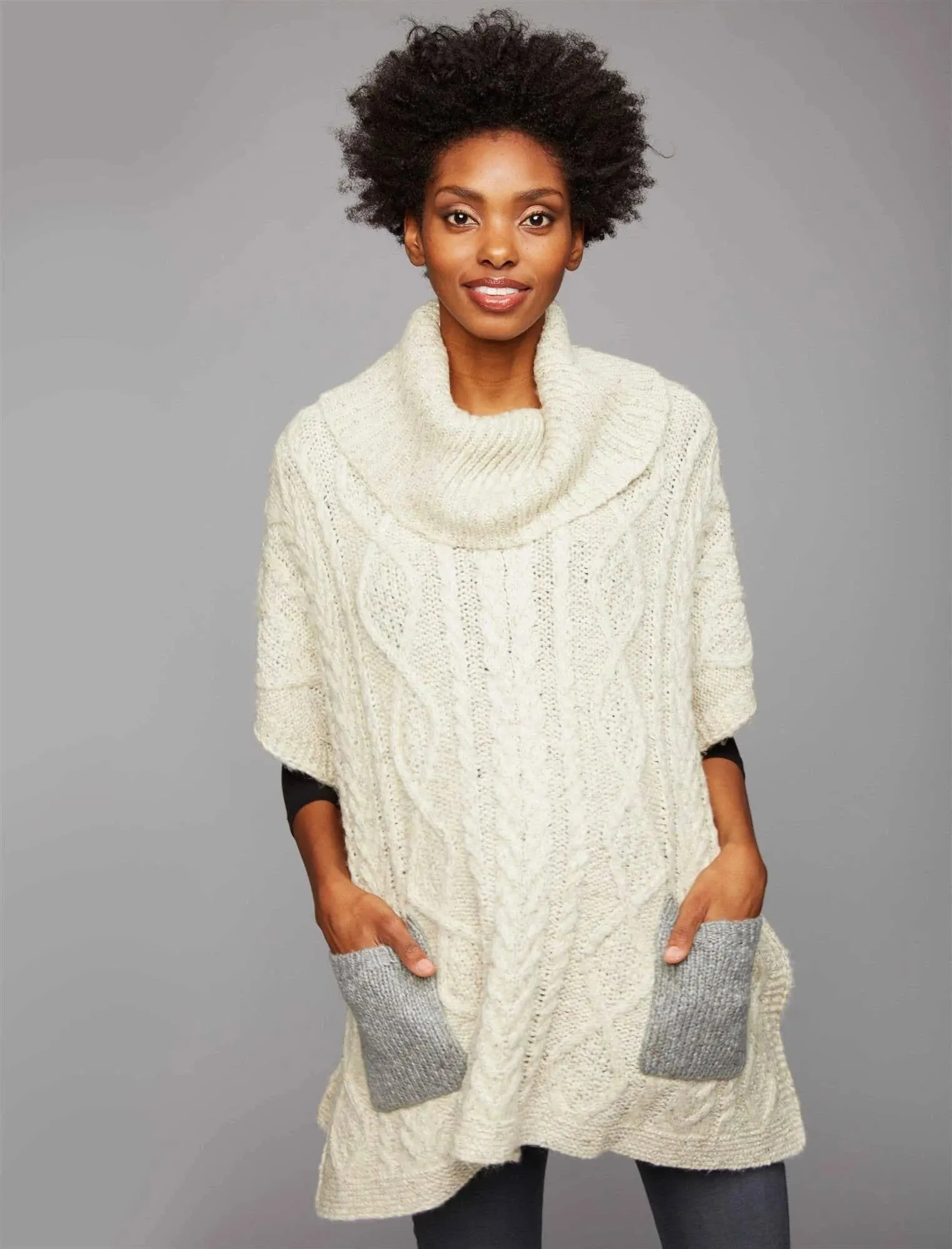 Led Luxe Flap Pocket Maternity Poncho Sweater One Size