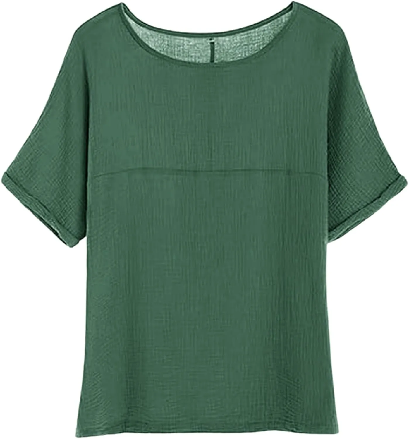 Linen Shirts for Women Summer Cotton Linen Tops Crew Neck Short Sleeve Loose Vacation Beach Dressy Peasant Blouses