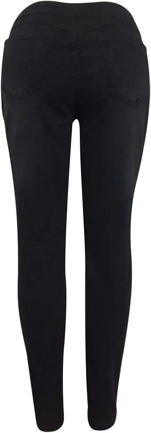 LIUguoo Women's High Waist Double Breasted Wide Waist Jeans Casual Bottons Pockets Jeans Skinny Denim Stretch Slim Pants