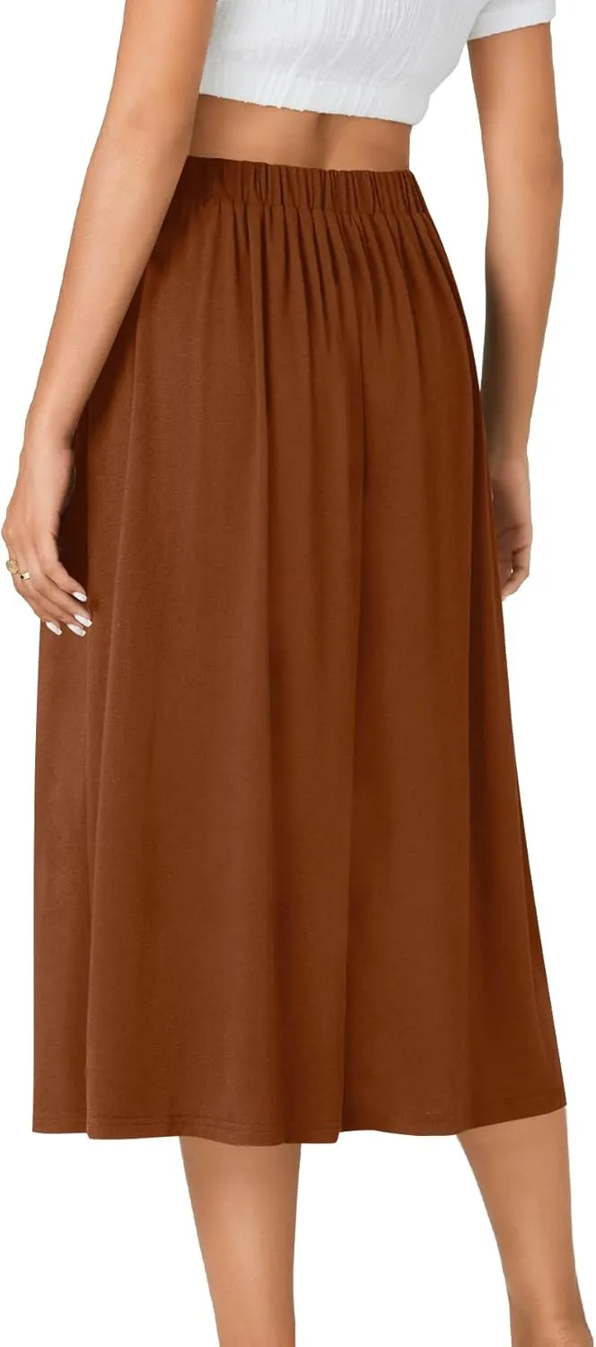 LYANER Women's Summer Elastic Waist A-Line Skirt Lightweight Beach Swing Flowy Flared Midi Skirts with Pockets