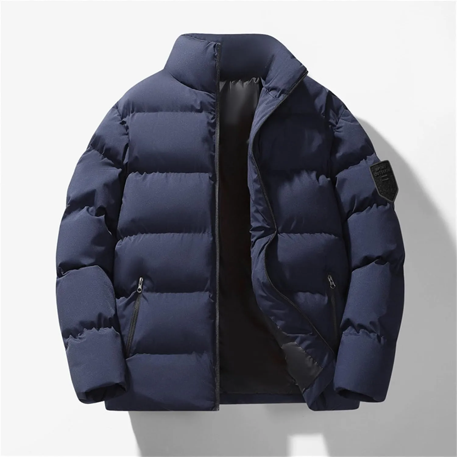 Men's Down Jacket Warm Stand Up Collar Zip Up Bubble Jacket Winter Water Resistant Windproof Insulated Puffer Jacket