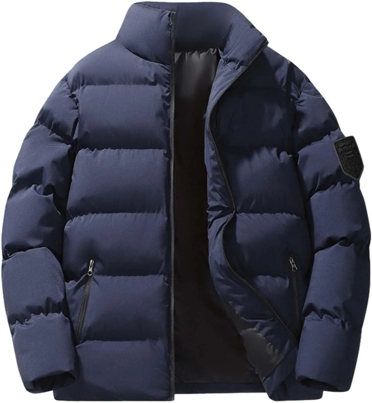 Men's Down Jacket Warm Stand Up Collar Zip Up Bubble Jacket Winter Water Resistant Windproof Insulated Puffer Jacket