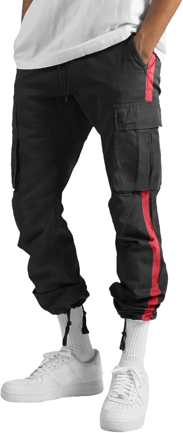 Mens Lightweight Cargo Sweatpants Baggy Loose Fit Drawstring Elastic Waist Athletic Joggers Pocket Hiking Sweatpants