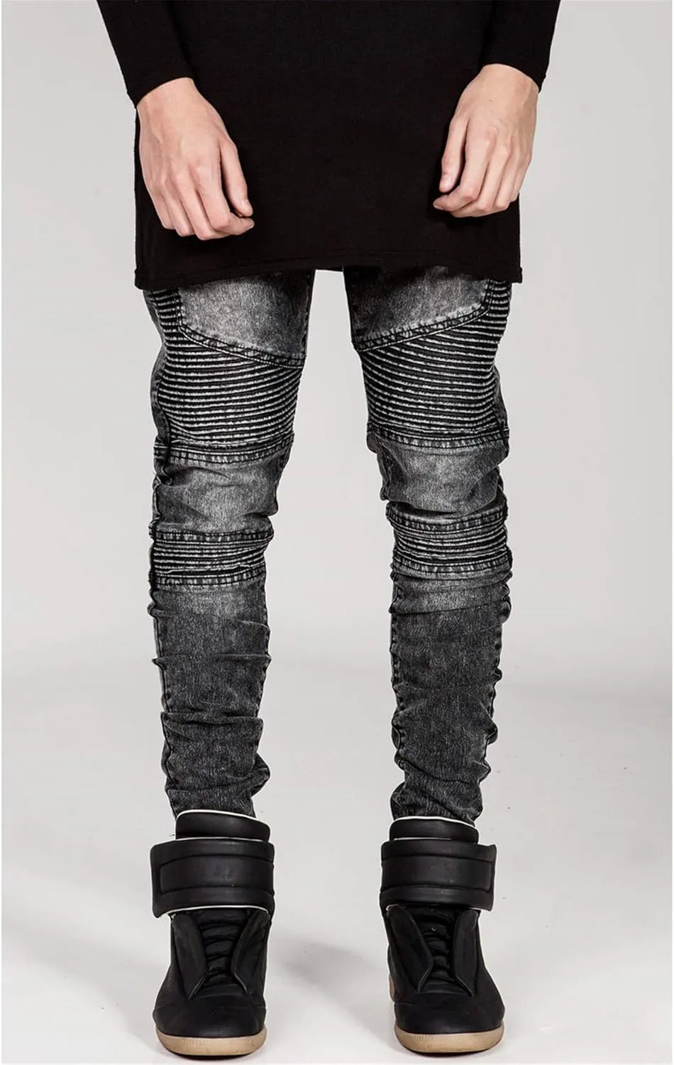 Men's Ripped Slim Straight fit Biker Jeans Distressed Ripped Skinny Slim Fit Denim Pants Holes Hip Hop Biker Stretchy Jean