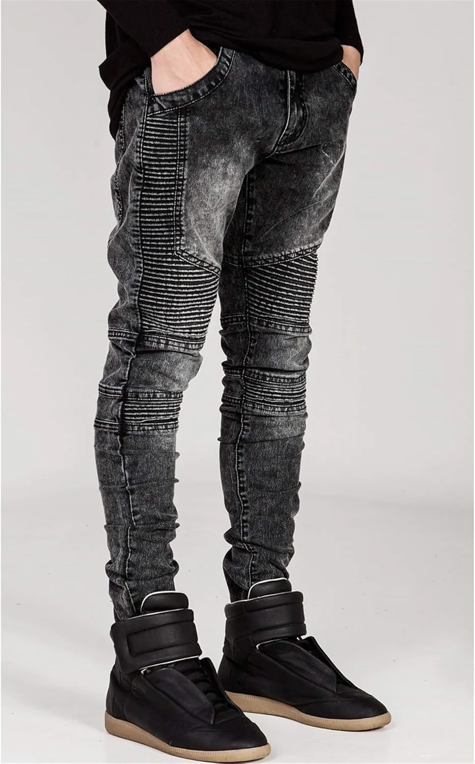 Men's Ripped Slim Straight fit Biker Jeans Distressed Ripped Skinny Slim Fit Denim Pants Holes Hip Hop Biker Stretchy Jean