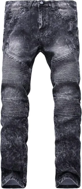 Men's Ripped Slim Straight fit Biker Jeans Distressed Ripped Skinny Slim Fit Denim Pants Holes Hip Hop Biker Stretchy Jean