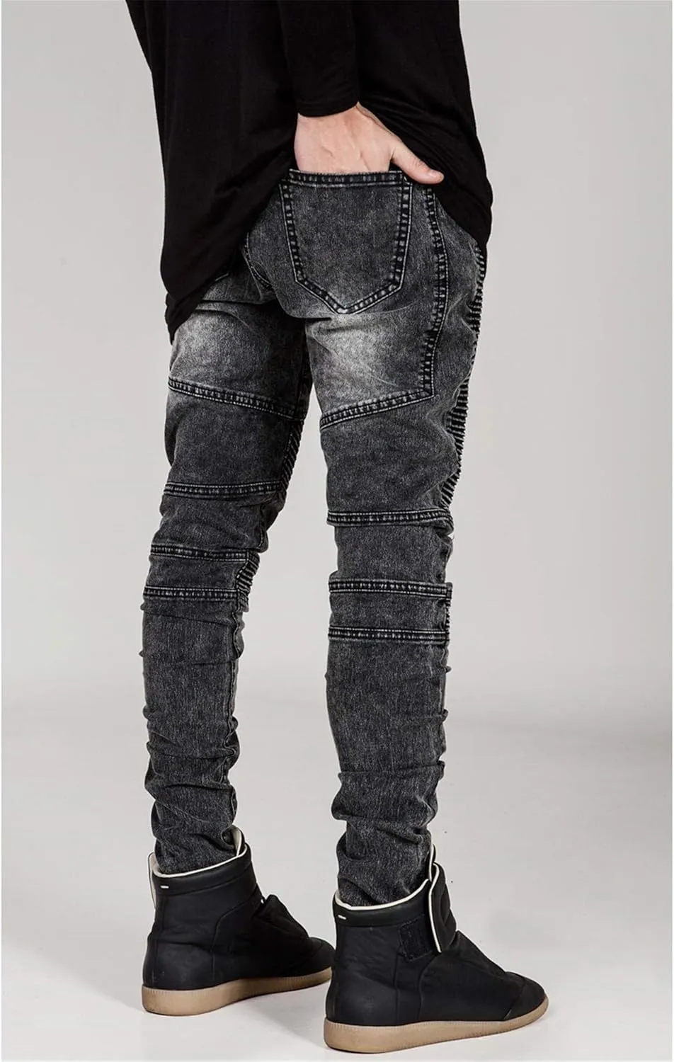 Men's Ripped Slim Straight fit Biker Jeans Distressed Ripped Skinny Slim Fit Denim Pants Holes Hip Hop Biker Stretchy Jean