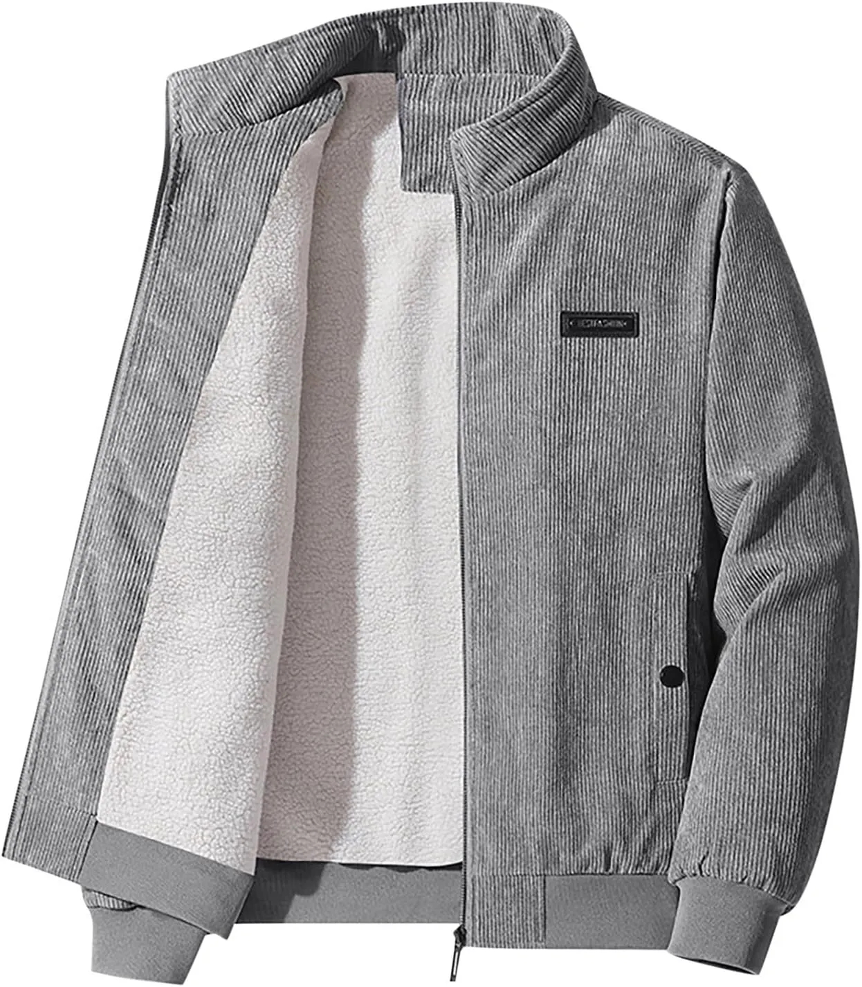 Men's Winter Fleece Jacket Warm Corduroy Sherpa Lined Trucker Coat Heavy Duty Stand Collar Full-Zip Bomber Jacket