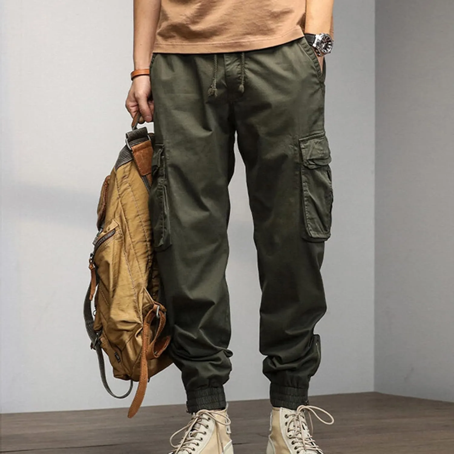 Men's Zipper Fly Flare Leg Pants Pantalones Blancos para Hombre Athletic Work Pants for Men Cotton Cargo Sweatpants