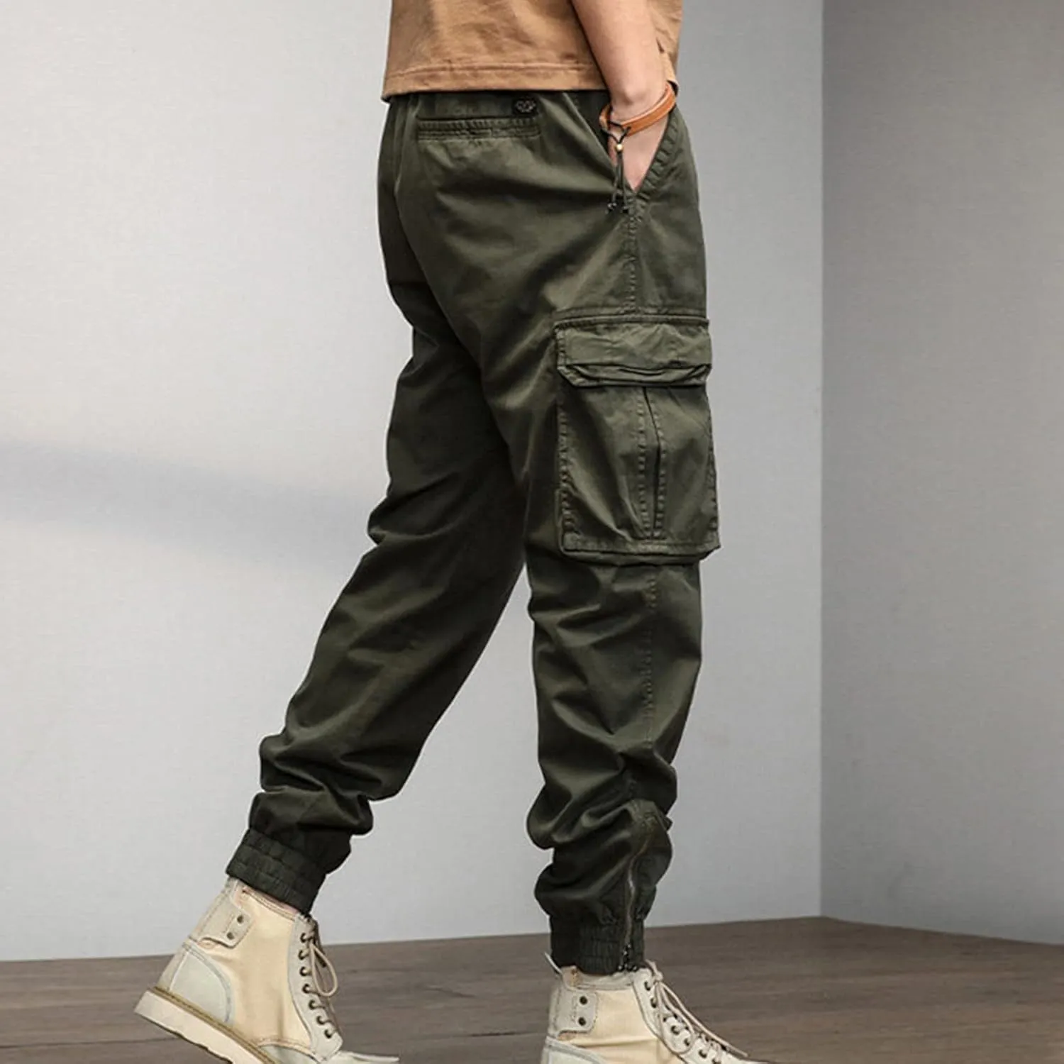 Men's Zipper Fly Flare Leg Pants Pantalones Blancos para Hombre Athletic Work Pants for Men Cotton Cargo Sweatpants