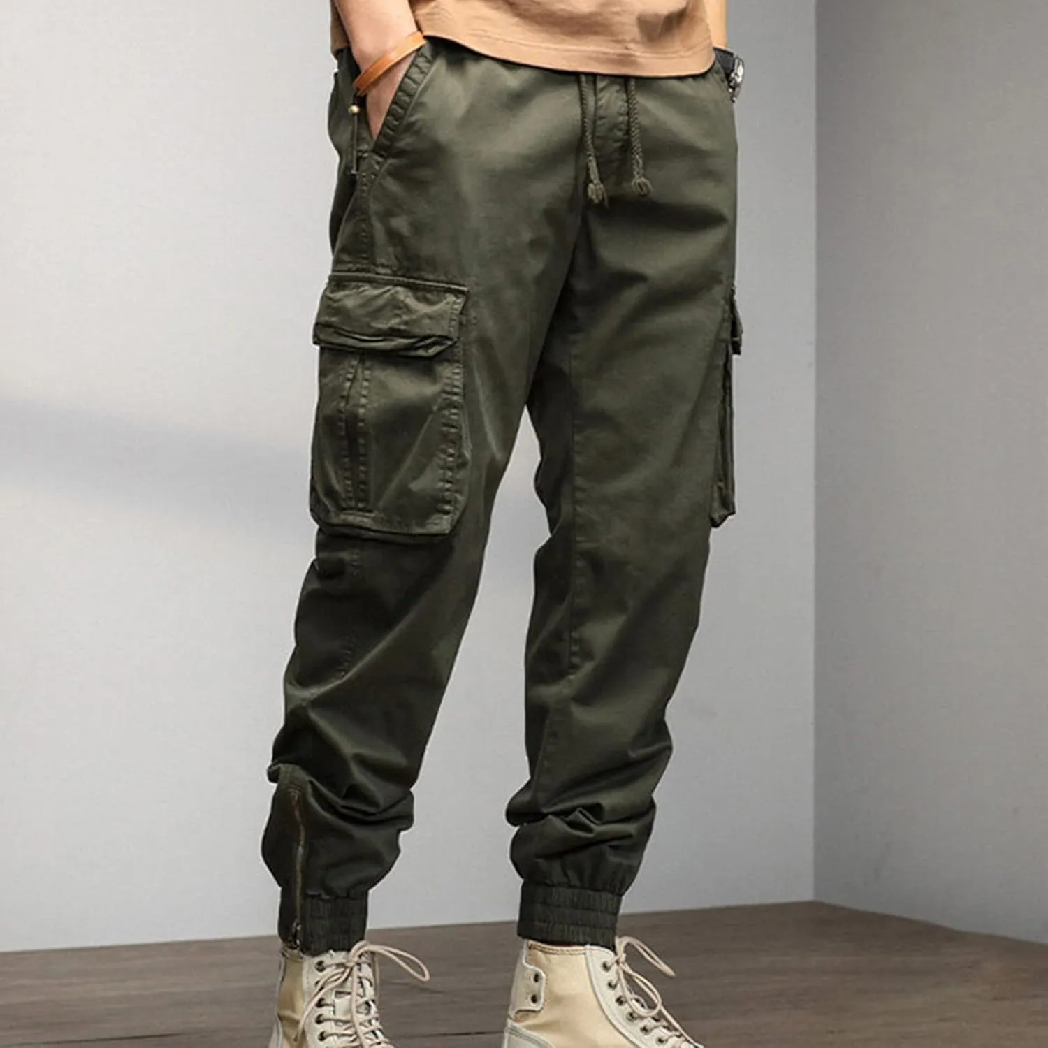 Men's Zipper Fly Flare Leg Pants Pantalones Blancos para Hombre Athletic Work Pants for Men Cotton Cargo Sweatpants