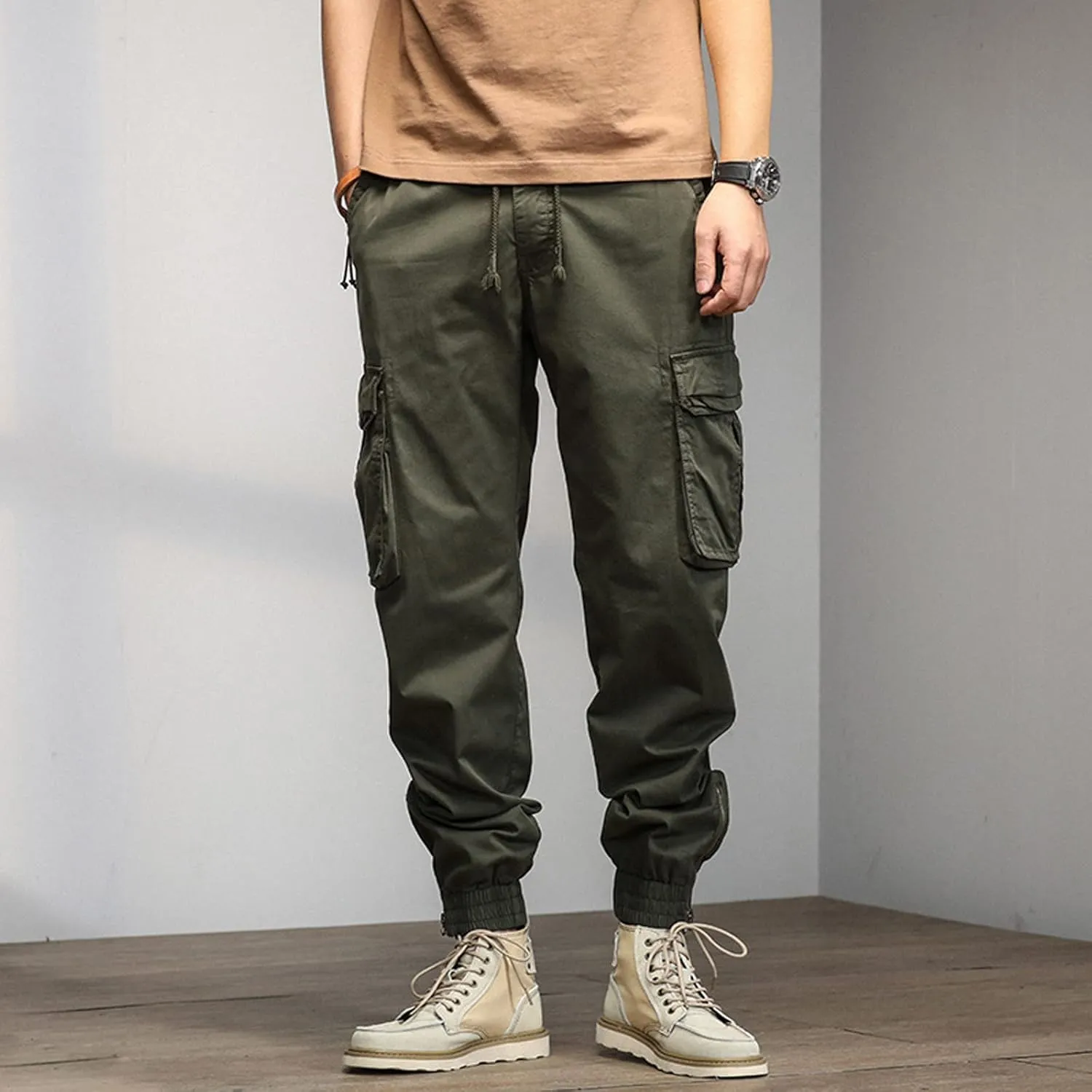 Men's Zipper Fly Flare Leg Pants Pantalones Blancos para Hombre Athletic Work Pants for Men Cotton Cargo Sweatpants