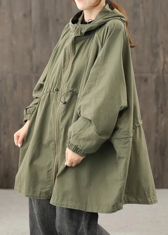 Modern hooded zippered clothes For Women Shape army green Coats Outwear