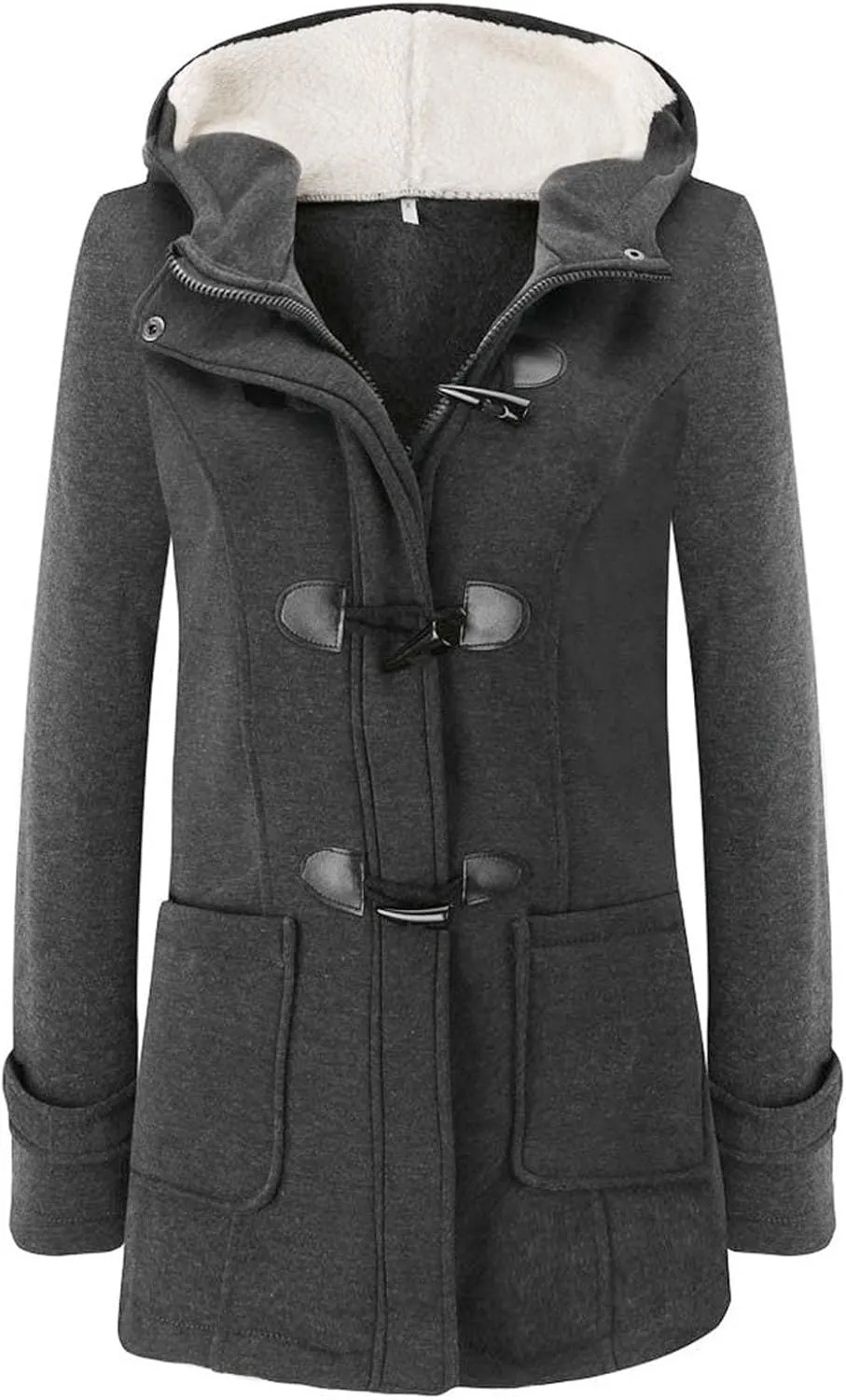 NBXNZWF Womens Sherpa Lined Coats Horn Button Long Sleeve Zip Up Outerwear Winter Fuzzy Soft Warm Thicken Jacket with Hood
