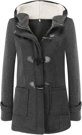 NBXNZWF Womens Sherpa Lined Coats Horn Button Long Sleeve Zip Up Outerwear Winter Fuzzy Soft Warm Thicken Jacket with Hood
