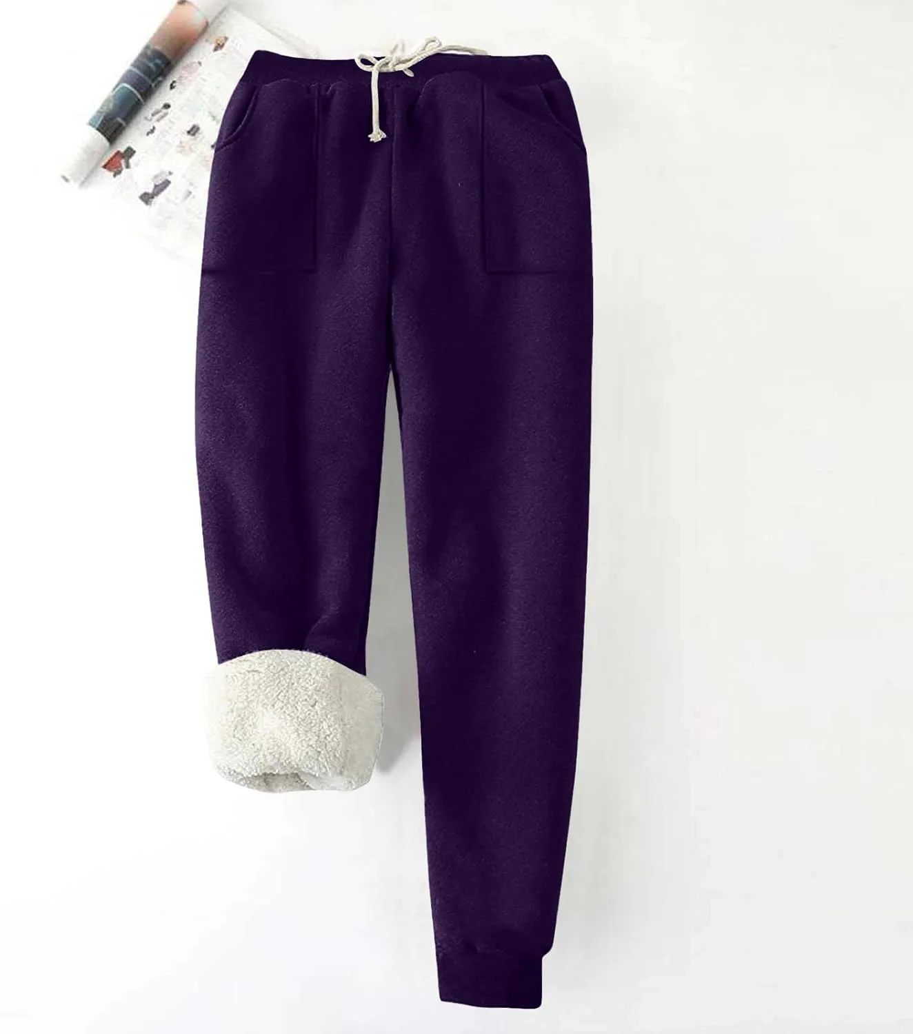 Oplxuo Fleece Lined Sweatpants Women - Sherpa Joggers for Women with Pockets High Waisted Thermal Winter Warm Snow Pants