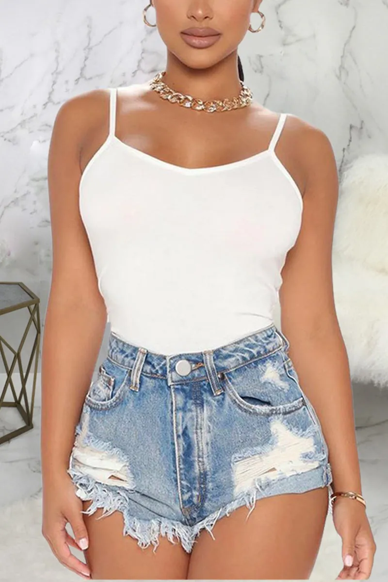 PD810 Distressed Ripped Fringe Denim Shorts