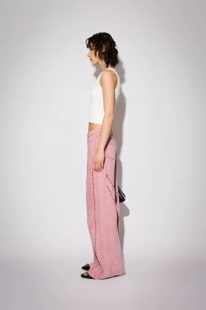 Pink Distressed Jeans with Dissected Lines