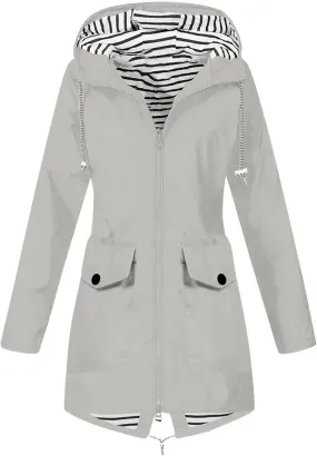 Rain Jacket for Women Lightweight Long Hooded Raincoat Waterproof Outdoor Hiking Travel Windbreaker Trench Coats