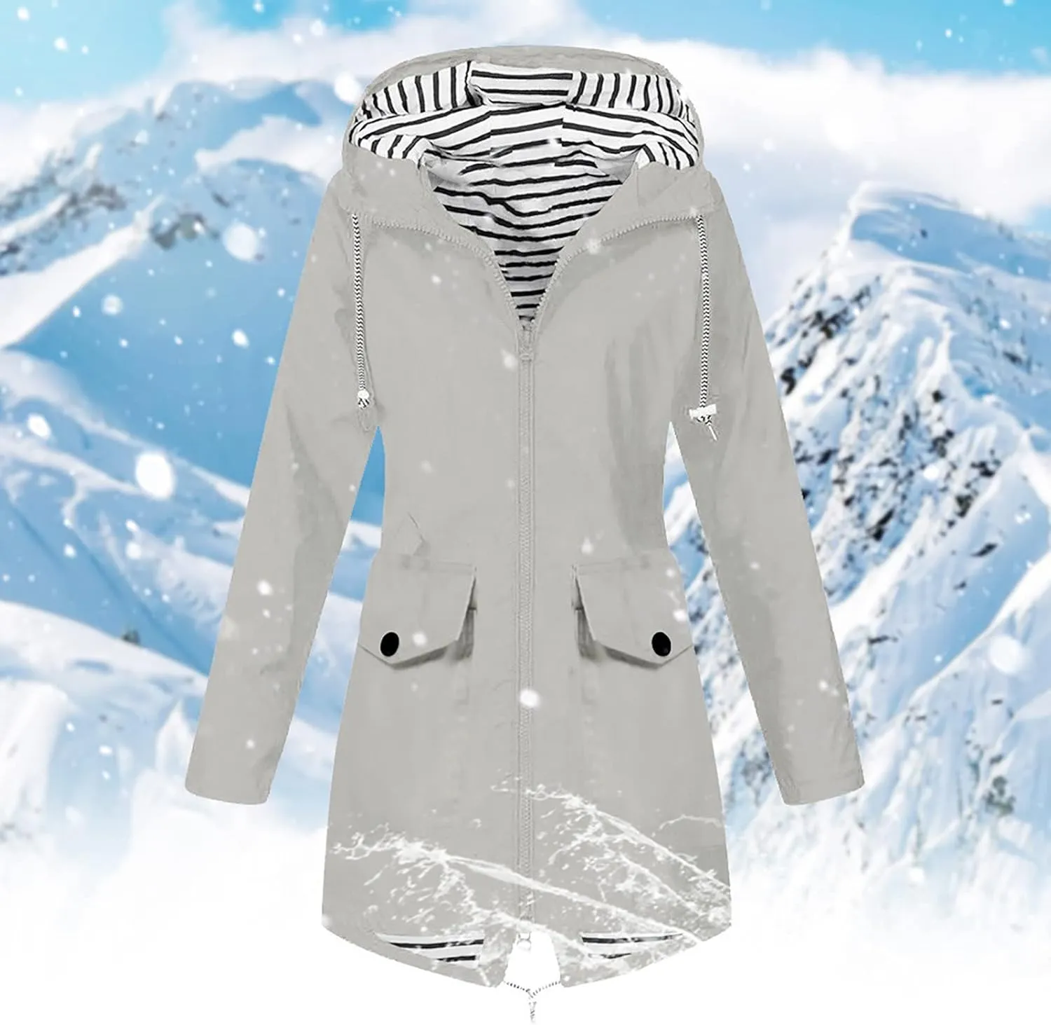 Rain Jacket for Women Lightweight Long Hooded Raincoat Waterproof Outdoor Hiking Travel Windbreaker Trench Coats