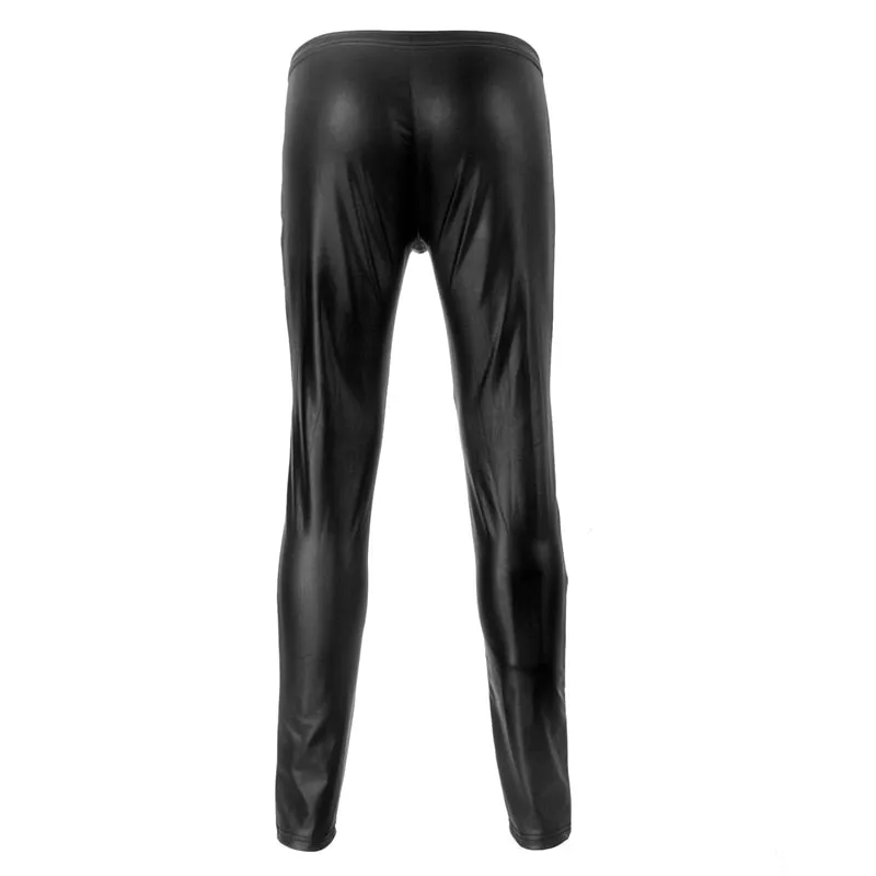 Sexy Faux Leather Open Crotch Latex Gothic Style Men Pants