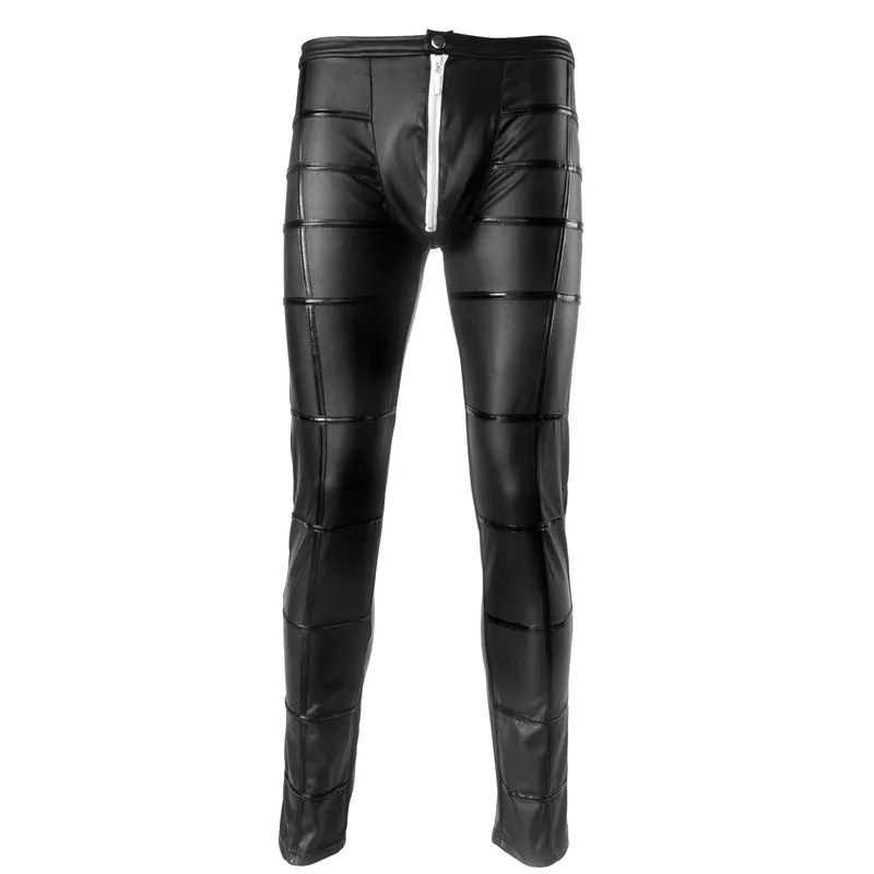 Sexy Faux Leather Open Crotch Latex Gothic Style Men Pants