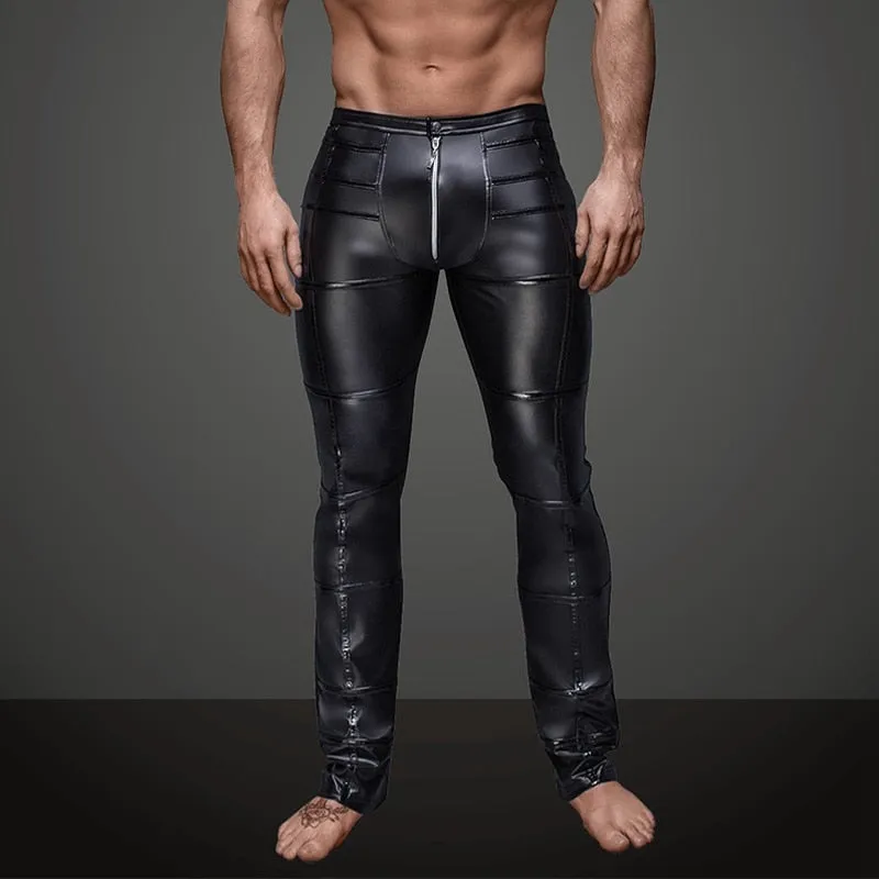 Sexy Faux Leather Open Crotch Latex Gothic Style Men Pants
