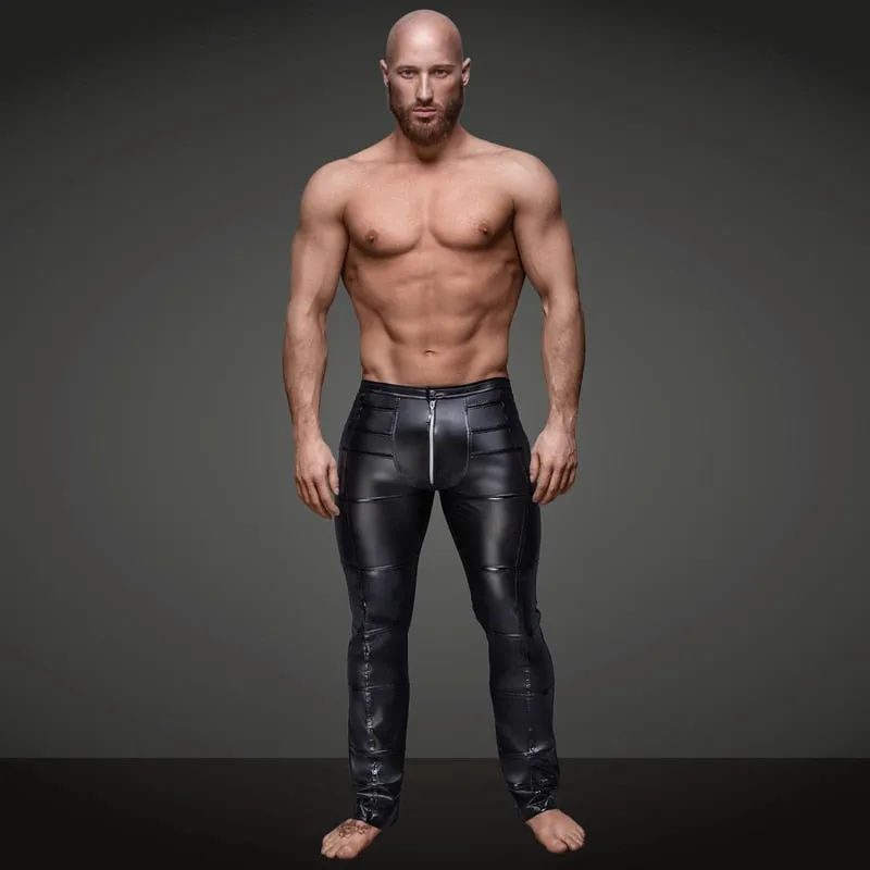 Sexy Faux Leather Open Crotch Latex Gothic Style Men Pants