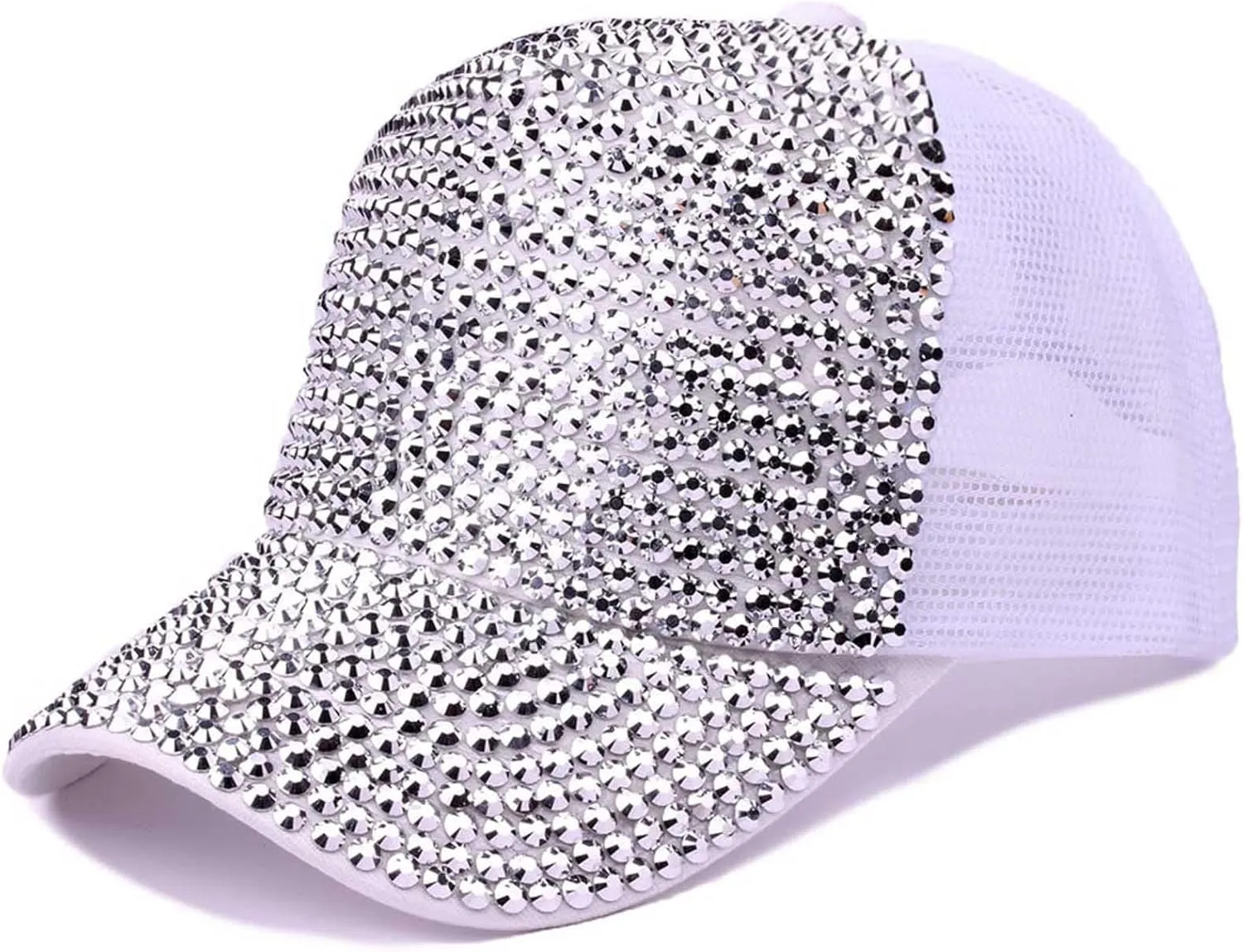Studded Rhinestone Baseball Cap for Women Girls Sparkle Bling Denim Sun Hat Adjustable Casual Summer Mesh Sports Hat