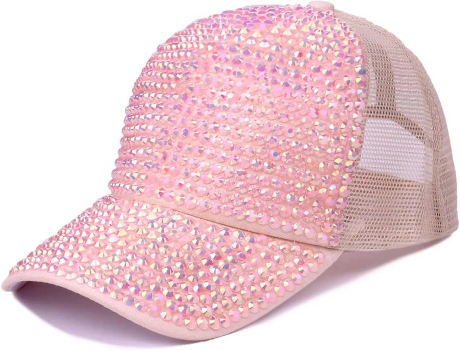 Studded Rhinestone Baseball Cap for Women Girls Sparkle Bling Denim Sun Hat Adjustable Casual Summer Mesh Sports Hat