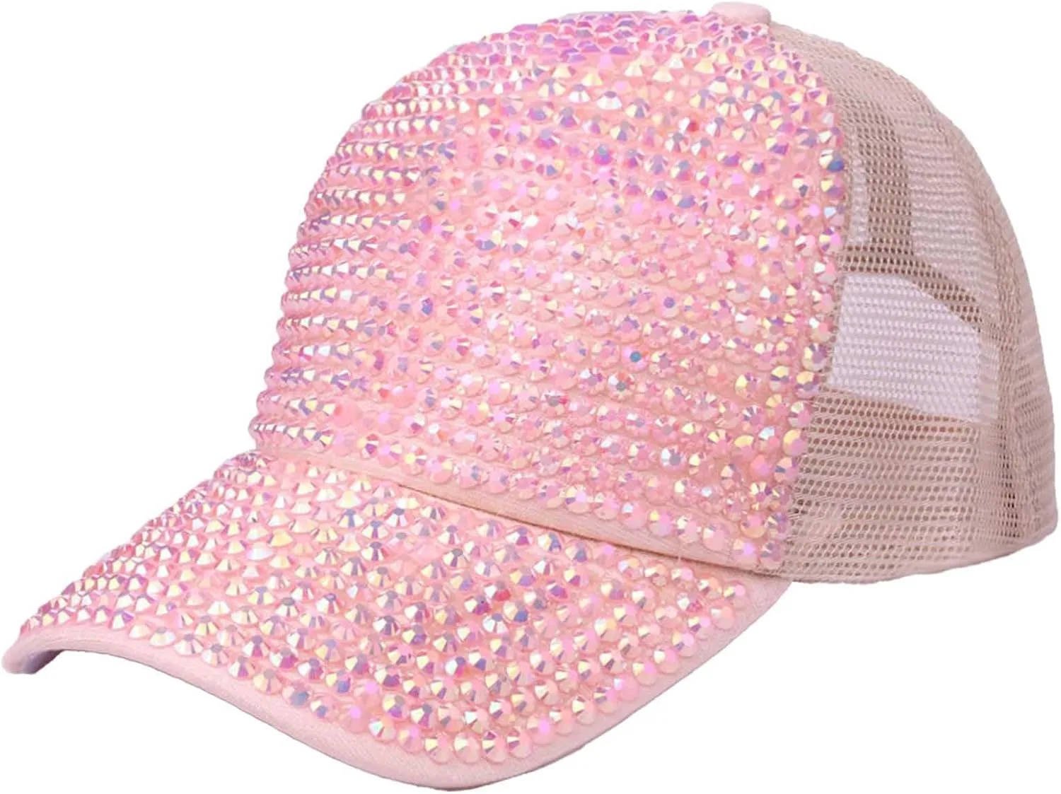 Studded Rhinestone Baseball Cap for Women Girls Sparkle Bling Denim Sun Hat Adjustable Casual Summer Mesh Sports Hat