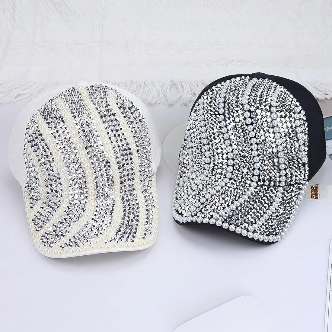 Studded Rhinestone Baseball Cap for Women Sparkle Bling Denim Sun Hat Casual Sports Hat