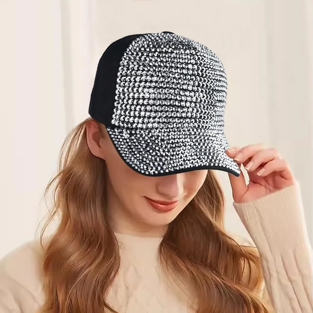 Studded Rhinestone Baseball Cap for Women Sparkle Bling Denim Sun Hat Casual Sports Hat