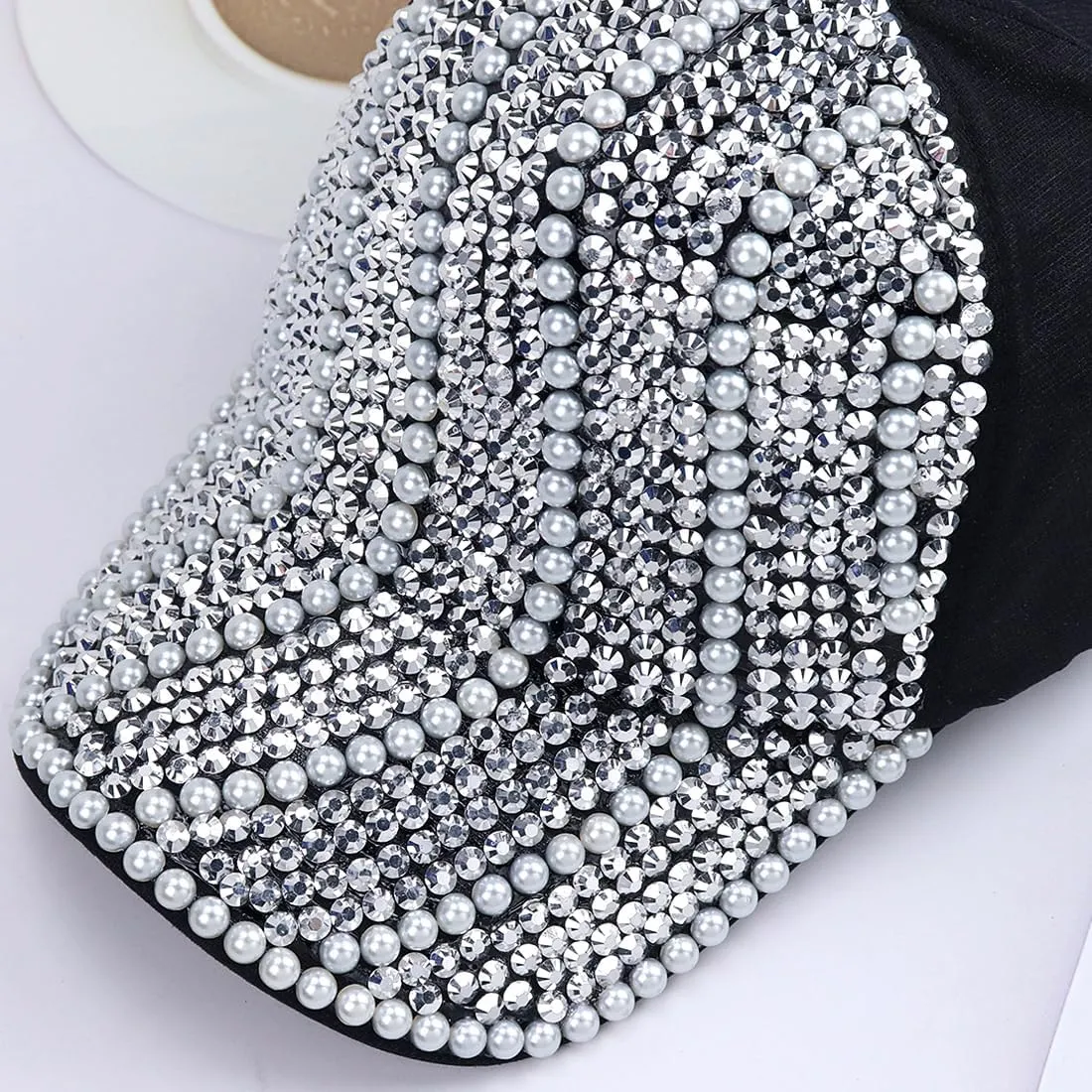 Studded Rhinestone Baseball Cap for Women Sparkle Bling Denim Sun Hat Casual Sports Hat