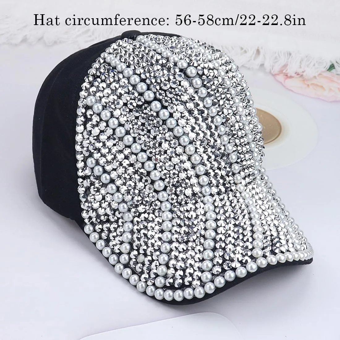 Studded Rhinestone Baseball Cap for Women Sparkle Bling Denim Sun Hat Casual Sports Hat