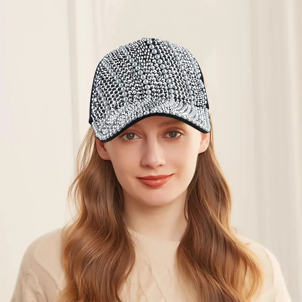 Studded Rhinestone Baseball Cap for Women Sparkle Bling Denim Sun Hat Casual Sports Hat