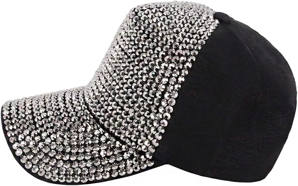 Surkat Studded Rhinestone Baseball Cap Bun Ponytail Adjustable Hat Sparkle Bling Denim Sun Hat