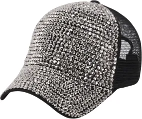 Surkat Studded Rhinestone Baseball Cap Bun Ponytail Adjustable Hat Sparkle Bling Denim Sun Hat