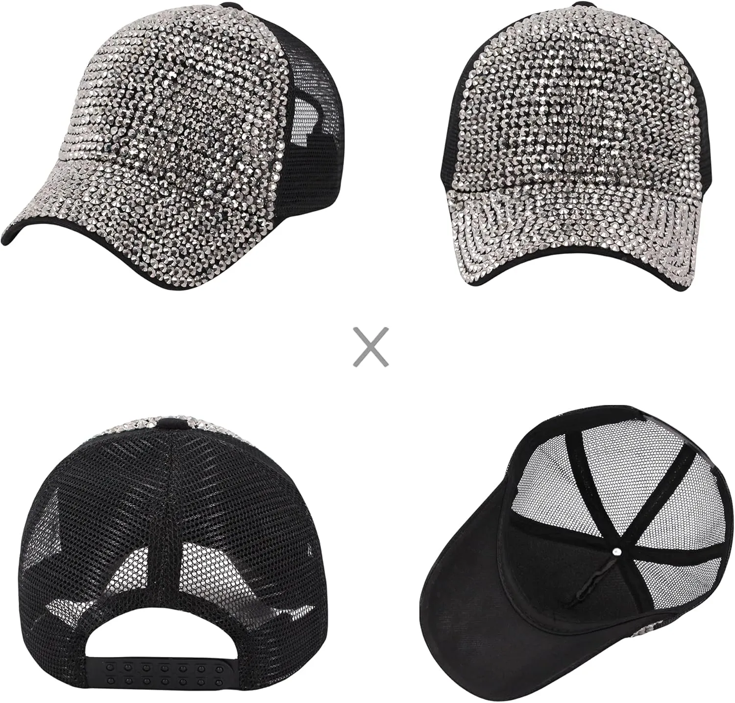 Surkat Studded Rhinestone Baseball Cap Bun Ponytail Adjustable Hat Sparkle Bling Denim Sun Hat