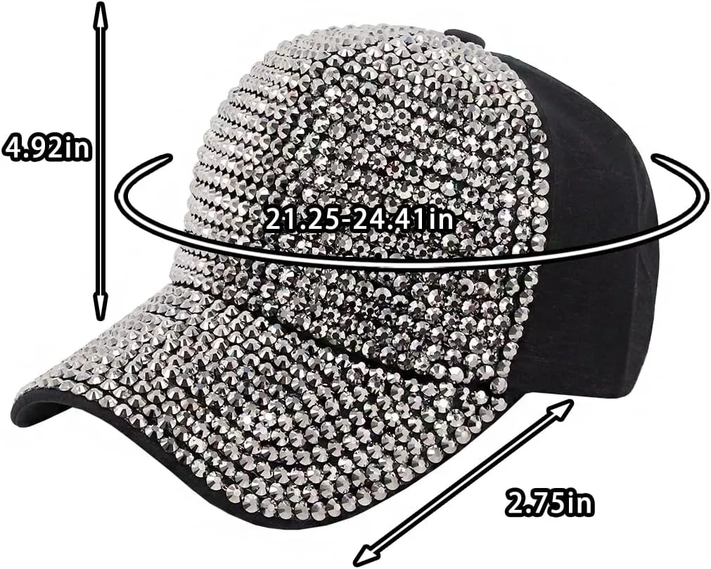 Surkat Studded Rhinestone Baseball Cap Bun Ponytail Adjustable Hat Sparkle Bling Denim Sun Hat