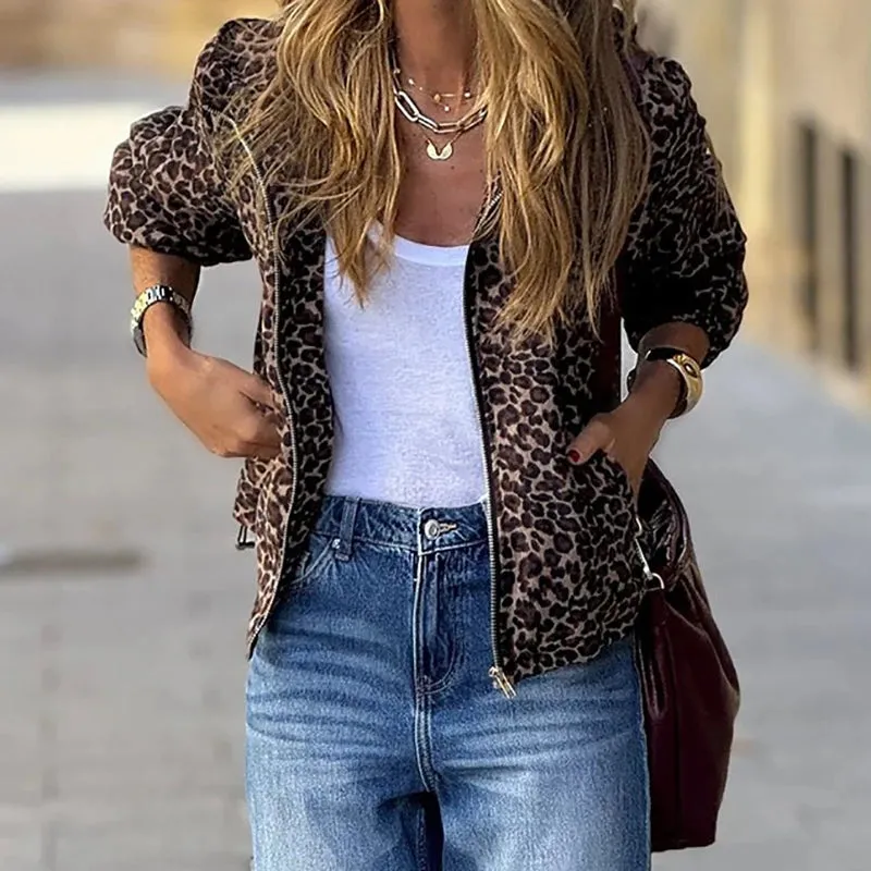 UAKISS  -  Women Leopard Print Personal Jacket 2025 Female Hooded Slim Motorcycle Coats Temperament Long Sleeve High Street Zip Outwear