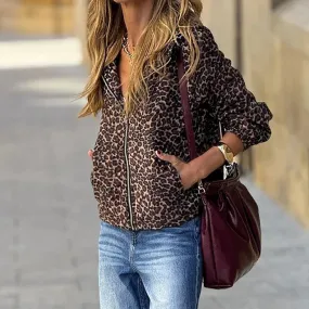 UAKISS  -  Women Leopard Print Personal Jacket 2025 Female Hooded Slim Motorcycle Coats Temperament Long Sleeve High Street Zip Outwear