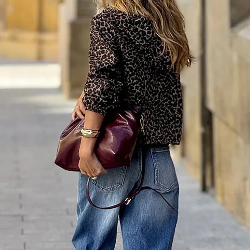 UAKISS  -  Women Leopard Print Personal Jacket 2025 Female Hooded Slim Motorcycle Coats Temperament Long Sleeve High Street Zip Outwear