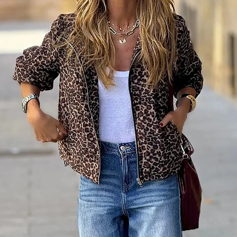 UAKISS  -  Women Leopard Print Personal Jacket 2025 Female Hooded Slim Motorcycle Coats Temperament Long Sleeve High Street Zip Outwear