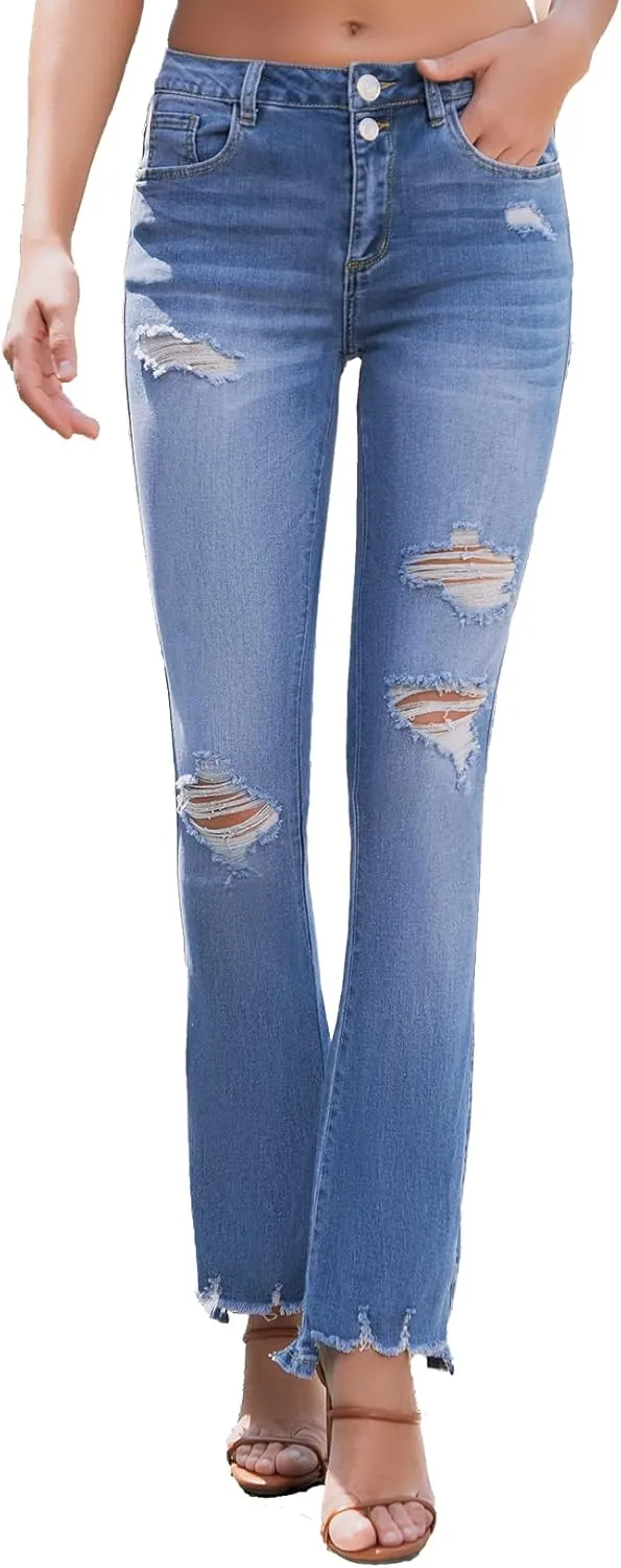 VIPONES High Waisted Ripped Flare Jeans for Women Distressed Bell Bottom Jeans Wide Leg Pants