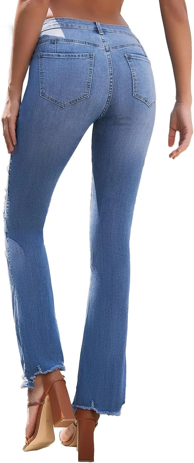 VIPONES High Waisted Ripped Flare Jeans for Women Distressed Bell Bottom Jeans Wide Leg Pants