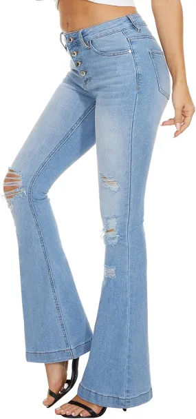 VIPONES High Waisted Ripped Flare Jeans for Women Distressed Bell Bottom Jeans Wide Leg Pants