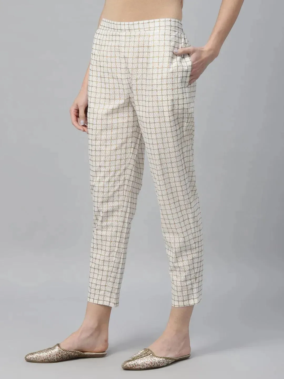 White Checkered Cotton Trousers