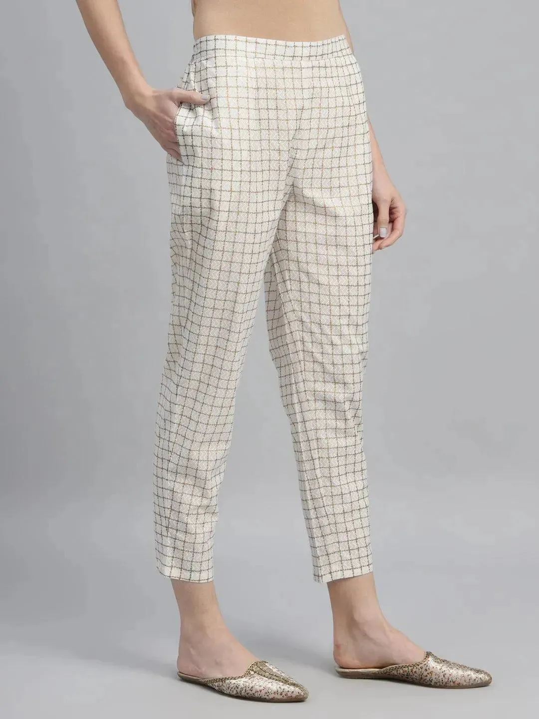 White Checkered Cotton Trousers
