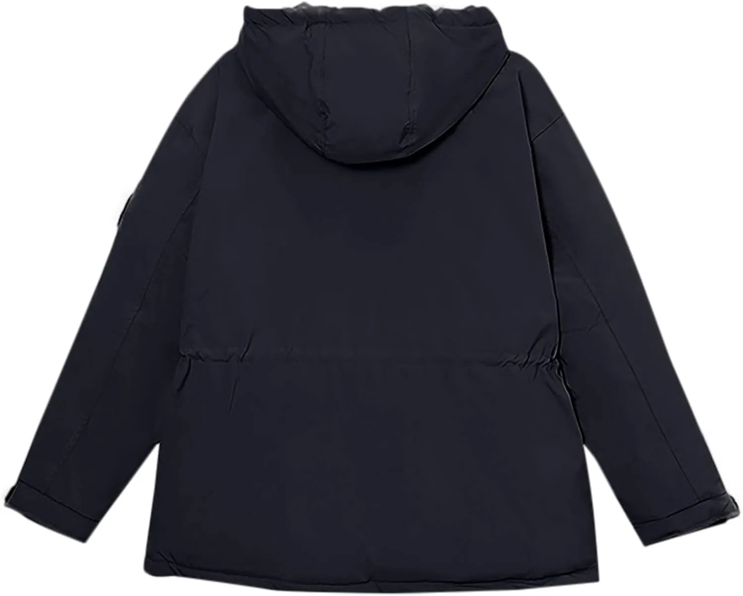 Windproof Down Jacket Women Solid Color Waterproof Tunic Drawstring Overcoats Winter Warm Outfits with Multi Pockets
